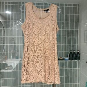 French Connection Tan Beige Neutral Lace Overlay Dress Sz 10